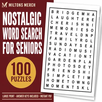 Remember When Word Search PDF, 100 Large Print Nostalgia Puzzles for Seniors