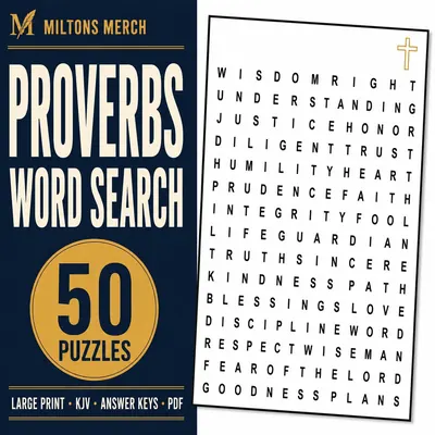 Proverbs Word Search PDF, 50 Large Print Christian Puzzles, Printable