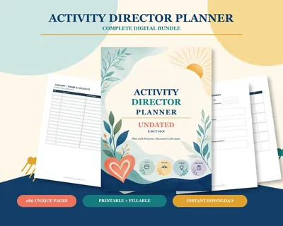 Activity Director Planner, Fillable PDF, Senior Living Calendar and Documentation Logs