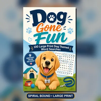 Dog Word Search Book, Large Print, Spiral Bound, 100 Puzzles, Dog Lover Gift