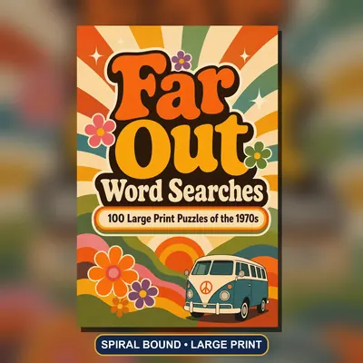 1970s Word Search Book, Large Print, Spiral Bound, 100 Nostalgia Puzzles