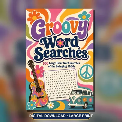 1960s Word Search PDF, 100 Large Print Nostalgia Puzzles, Printable for Seniors