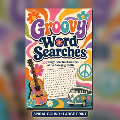 1960s Word Search Book, Large Print, Spiral Bound, 100 Nostalgia Puzzles