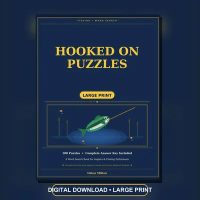 Fishing Word Search PDF, 100 Large Print Puzzles, Printable Angler Gift
