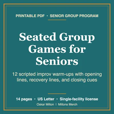 Seated Group Games for Seniors, 12 Scripted Improv Warm-Ups, Printable PDF