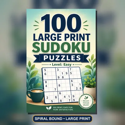 Sudoku Book for Seniors, Large Print, Spiral Bound, 100 Easy Puzzles