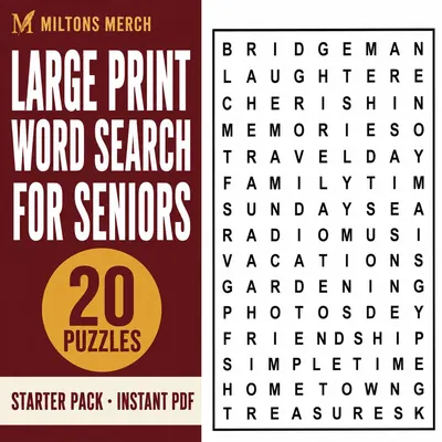 Remember When Word Search PDF, 20 Large Print Puzzles, Homeplace and Heritage