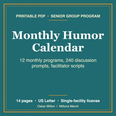 Senior Activity Calendar PDF, 12 Monthly Discussion Programs, 240 Prompts
