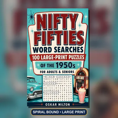 1950s Word Search Book, Large Print, Spiral Bound, 100 Nostalgia Puzzles