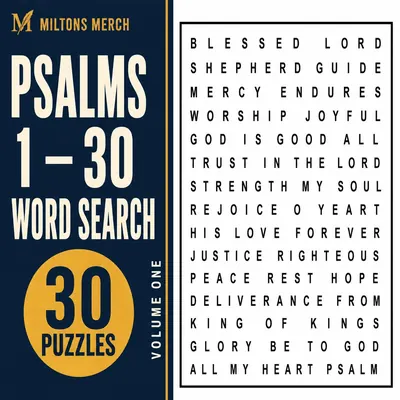 Psalms 1-30 Word Search PDF, 30 Large Print Puzzles, Printable
