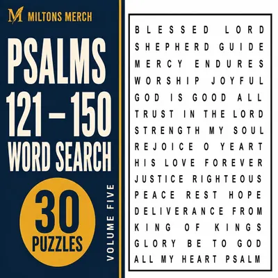 Psalms 121-150 Word Search PDF, 30 Large Print Puzzles, Printable
