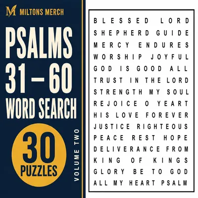 Psalms 31-60 Word Search PDF, 30 Large Print Puzzles, Printable
