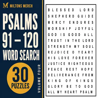 Psalms 91-120 Word Search PDF, 30 Large Print Puzzles, Printable