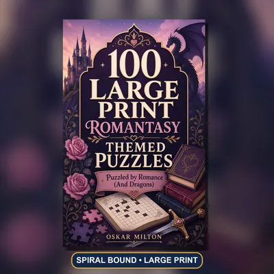 Romantasy Puzzle Book, Spiral Bound, 100 Dragon Word Searches and Word Games