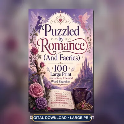 Romantasy Word Search PDF, 100 Faerie Fantasy Romance Puzzles, Printable