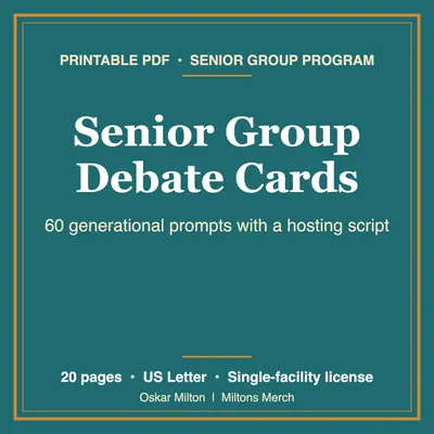 Debate Cards for Seniors, 60 Generational Discussion Prompts, Printable PDF