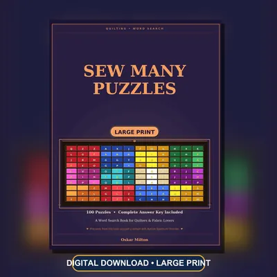 Quilting Word Search PDF, 100 Large Print Puzzles, Printable Quilter Gift