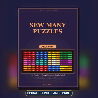 Quilting Word Search Book, Large Print, Spiral Bound, 100 Puzzles, Quilter Gift