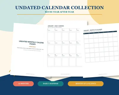Undated Activity Calendar Template, Fillable PDF for Senior Living