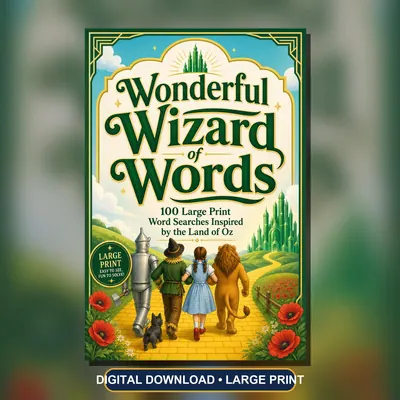 Wizard of Oz Word Search PDF, 100 Large Print Puzzles, Printable