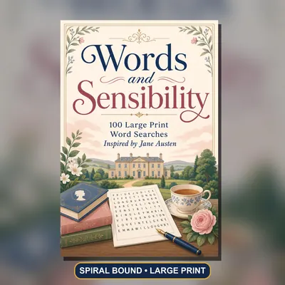 Jane Austen Word Search Book, Large Print, Spiral Bound, 100 Puzzles